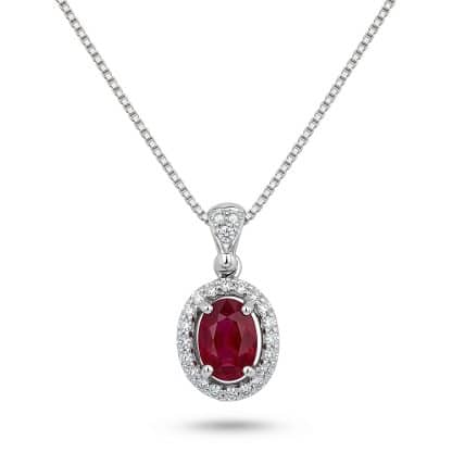 18 kt white gold diamonds and ruby pendant