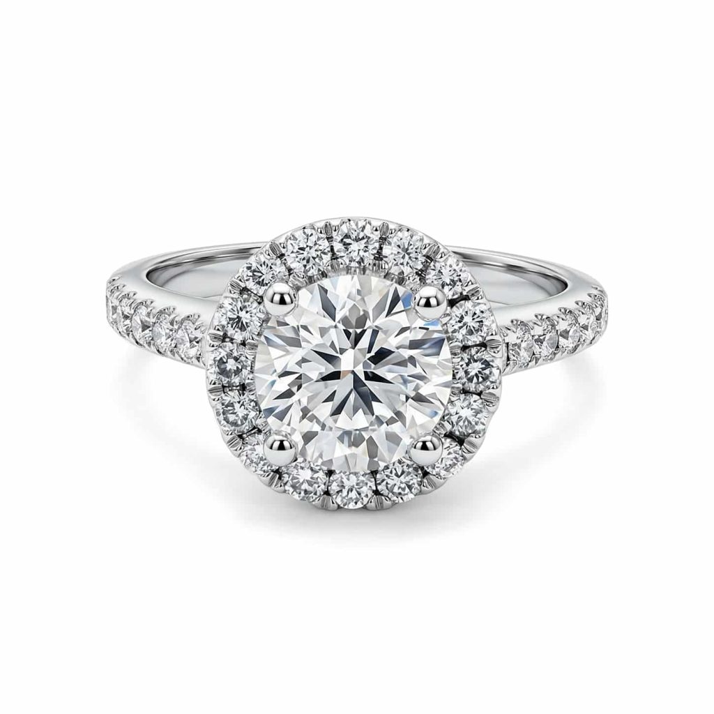 Diamond halo ring white gold