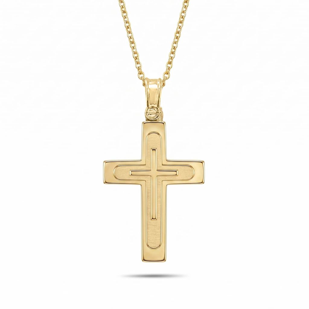 layered yellow gold cross pendant
