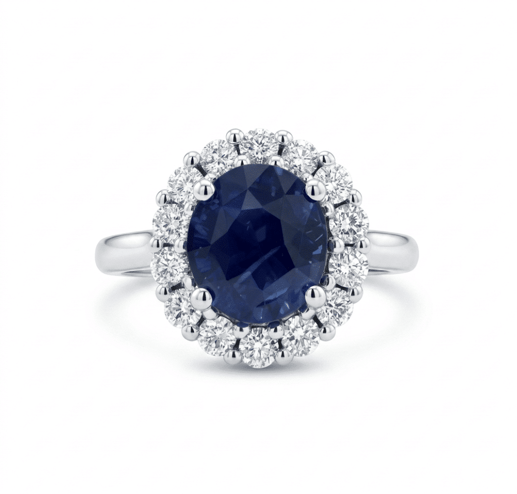 Sapphire Ring with Diamond Halo